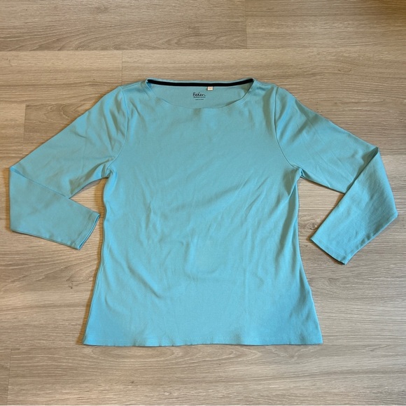Boden Light Blue Absolutely Essential Boatneck long Sleeve Cotton Tee - Large - Picture 1 of 7